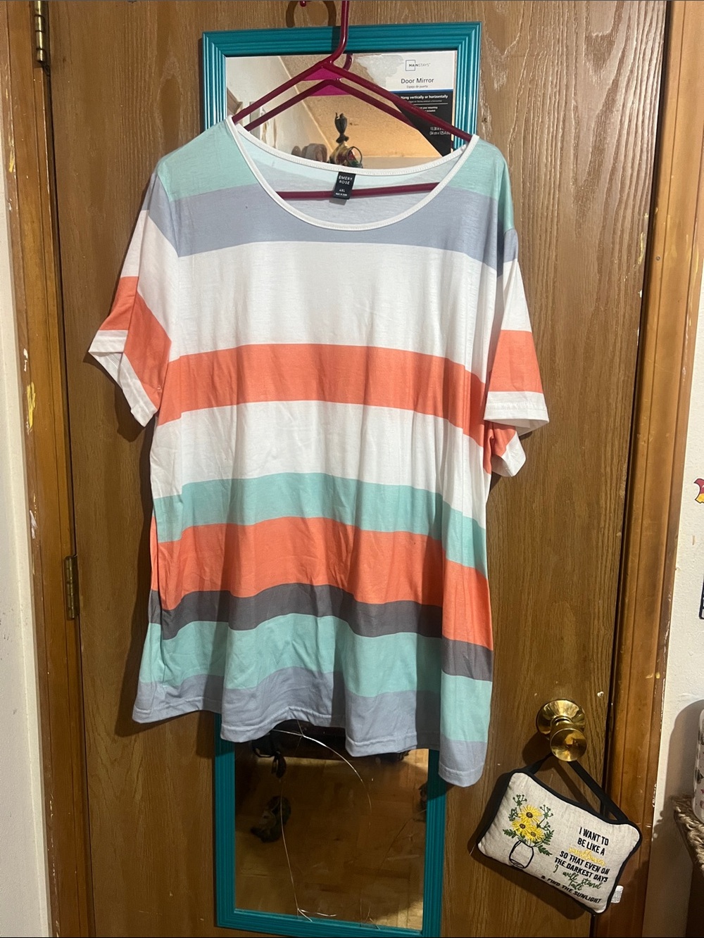 Striped Short Sleeve Tee in Coral, Mint & Gray - Relaxed Fit